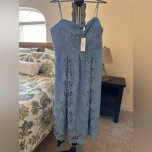ASTR Lace Midi Dress in Blue - Picture 2 of 5